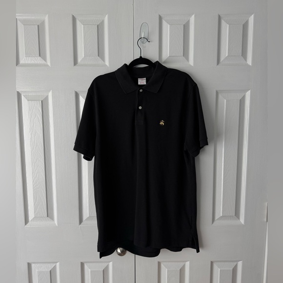 Black Brooks Brothers Polo Shirt Gold Logo 100% Cotton L Original Fit - Picture 1 of 6